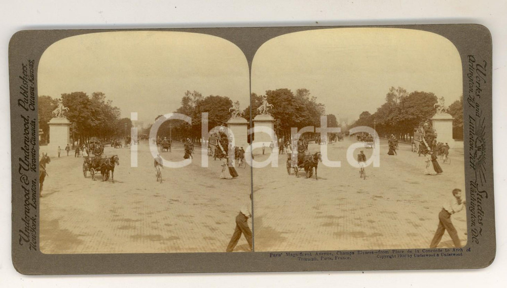 Fotografia d epoca originale 1910 ca PARIS ChampsElysÃ©es from Place de la Concorde  Stereoview UNDERWOOD 1