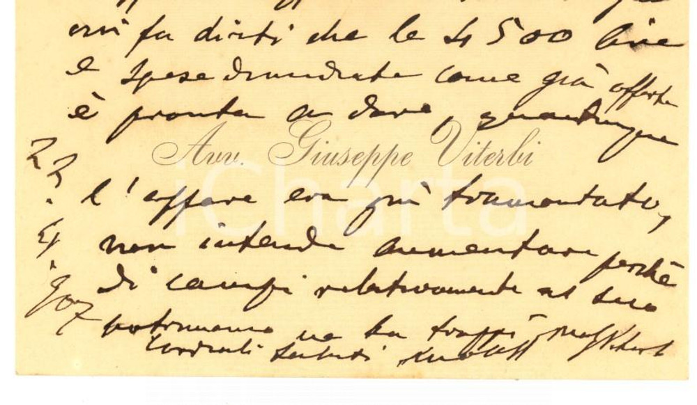 Oggetto da collezione cartaceo 1907 PADOVA Avv. Giuseppe VITERBI  Biglietto da visita con messaggio autografo 1
