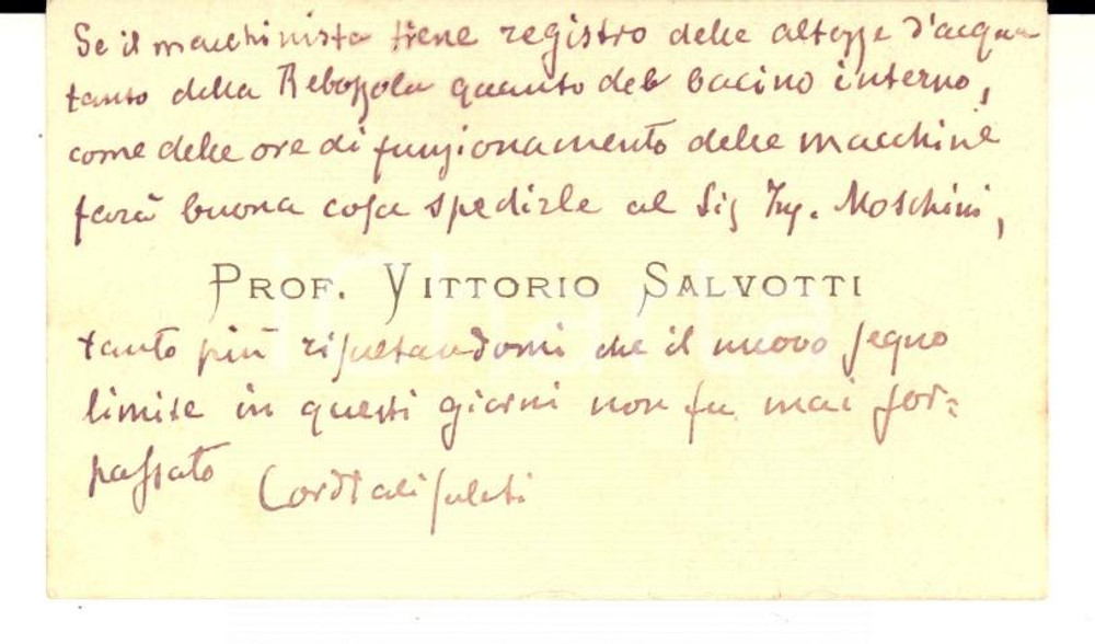 Oggetto da collezione cartaceo 1905 ca PADOVA Prof. Vittorio SALVOTTI  Biglietto da visita autografo 1