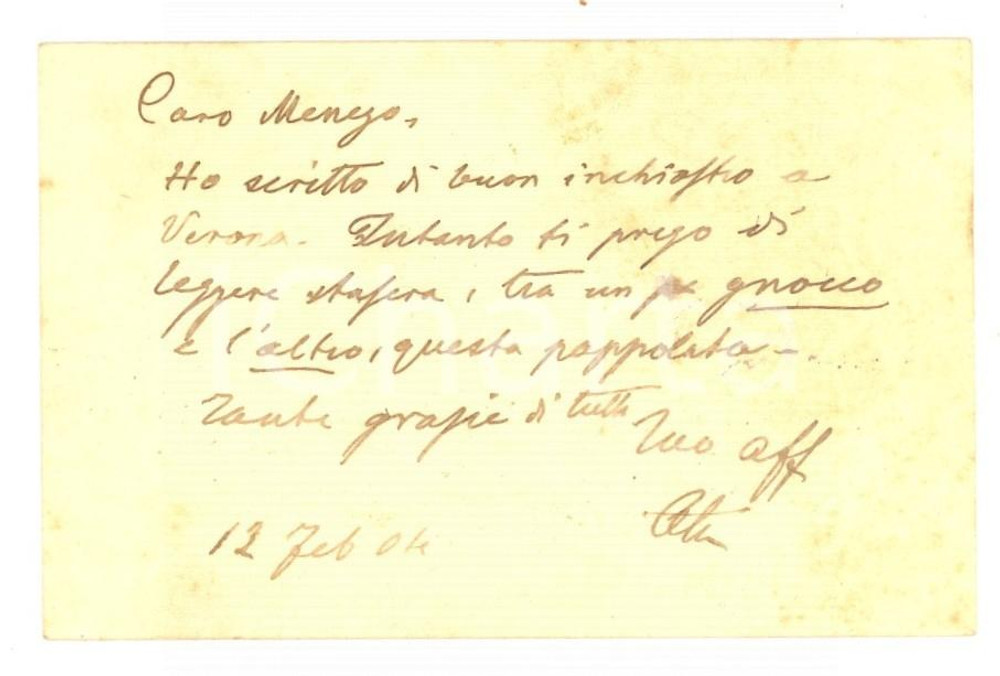 Oggetto da collezione cartaceo 1904 PADOVA Dott. Achille TIAN   Biglietto da visita con messaggio autografo 1