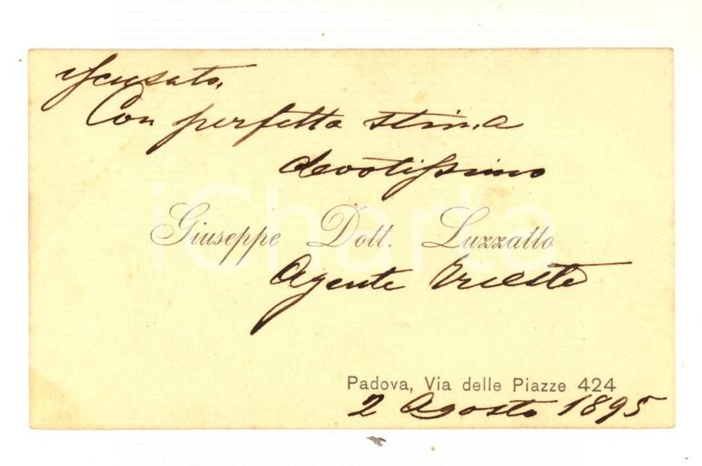 Oggetto da collezione cartaceo 1895 PADOVA Dott. Giuseppe LUZZATTO  Biglietto da visita autografo 1