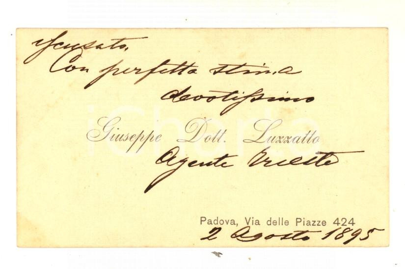 Oggetto da collezione cartaceo 1895 PADOVA Dott. Giuseppe LUZZATTO  Biglietto da visita autografo 1