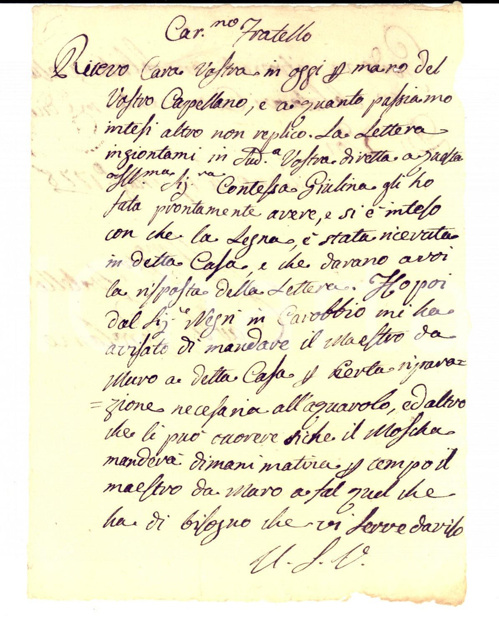 Documento originale, autentico 1778 MILANO Lettera nobile Carlo Gerolamo per invio di un mastro muratore 1