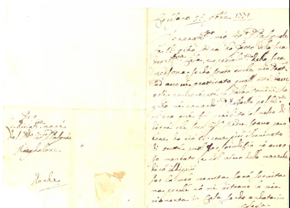Documento originale, autentico 1771 CERISANO Lettera Rocco CALCA a don Pasquale MAGDALONE per malattia madre 1