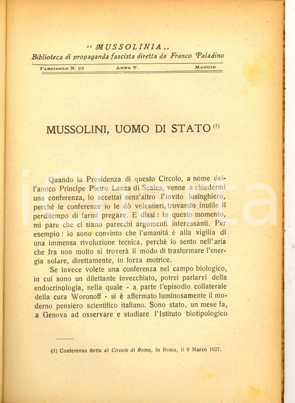 Libro, pubblicazione d epoca 1927 Enrico FERRI Mussolini uomo di Stato  Ed. PALADINO MUSSOLINIA PROPAGANDA 1