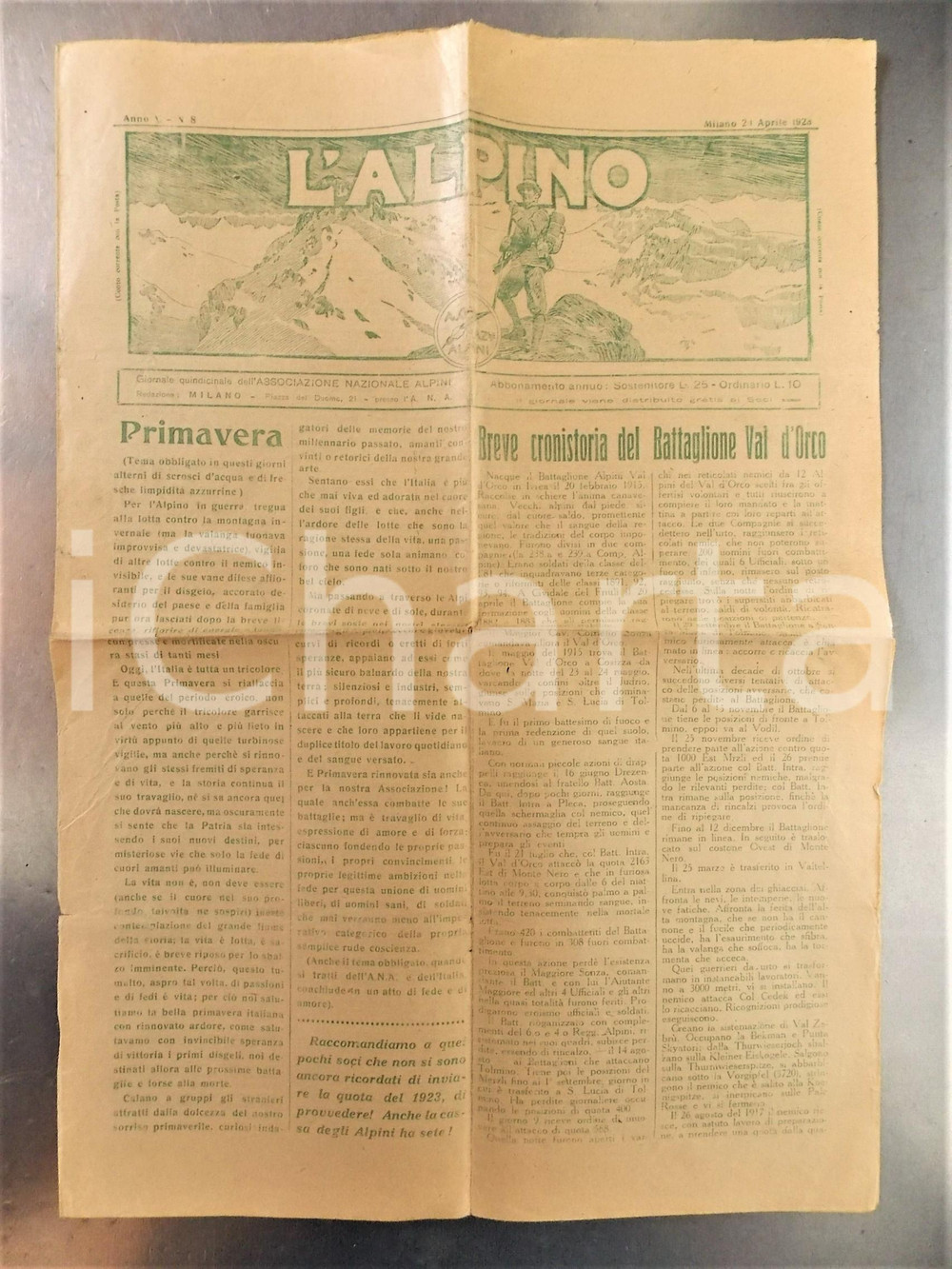 Giornale, rivista storica 1923 L ALPINO Breve cronistoria del Battaglione Val d Orco Giornale ANA 1