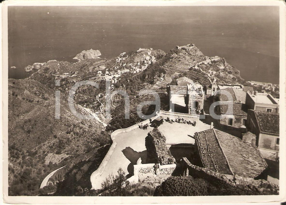 Cartolina originale da collezione 1952 CASTELMOLA ME CaffÃ¨ San Giorgio e vista di MAZZARRO  e TAORMINA Cartolina 1