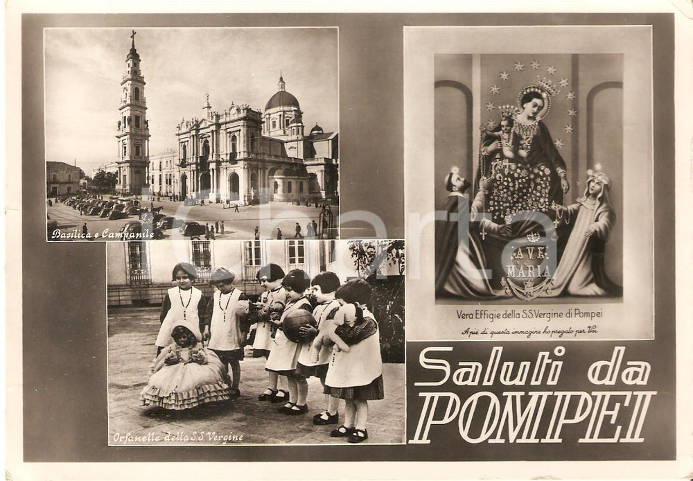 Cartolina originale da collezione 1952 POMPEI Vedutine con orfanelle della Santissima Vergine Cartolina FG VG 1