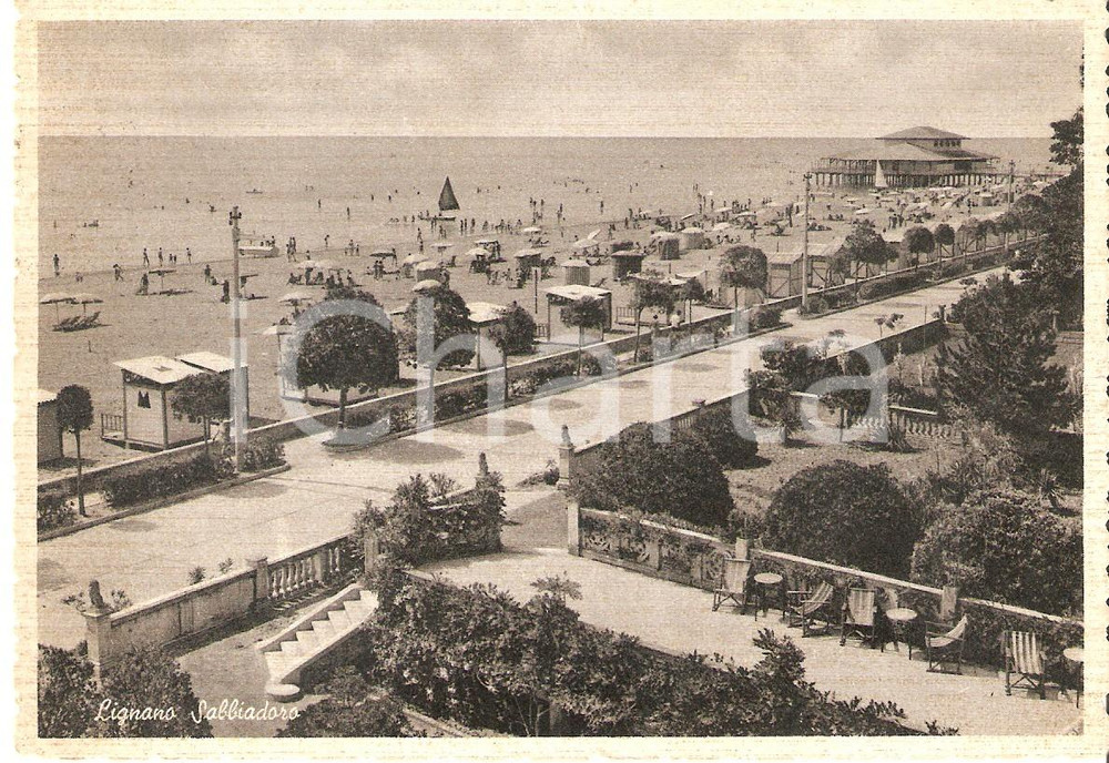 Cartolina originale da collezione 1954 LIGNANO SABBIADORO UD Panorama degli stabilimenti balneari Cartolina FG 1