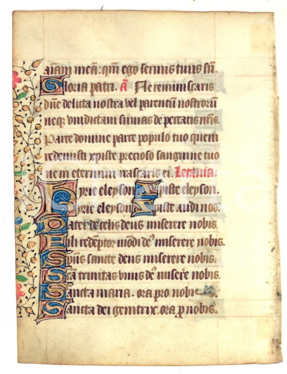 Documento originale, autentico XV Secolo  SCUOLA FRANCESE  Pagina Libro d Ore con miniature  Pergamena 11x14 1
