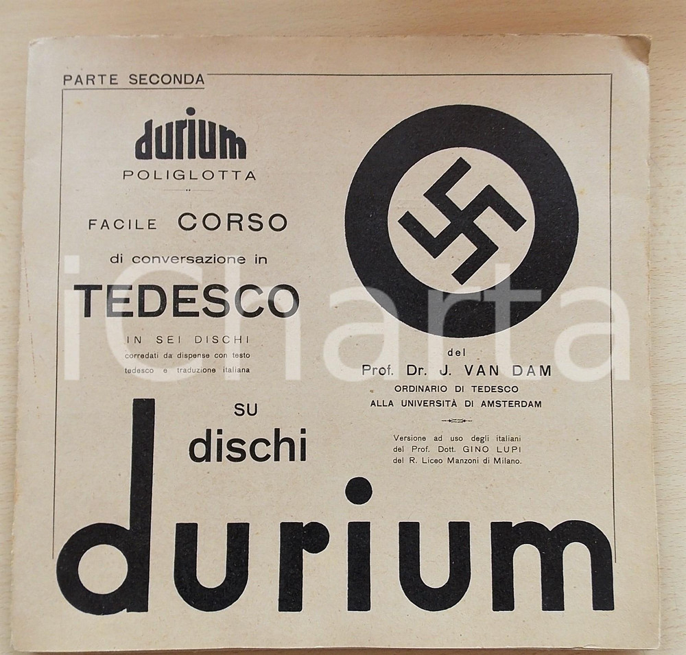 Oggetto da collezione cartaceo 1944 DISCHI DURIUM Corso di conversazione in tedesco Dr. VAN DAM Parte 2 1