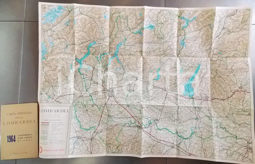 Materiale pubblicitario d’epoca 1964 Automobile Club VARESE  Carta stradale LOMBARDIA scala 1: 350.000 1