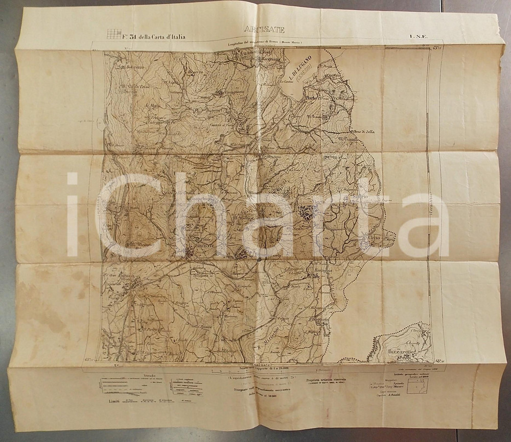 Mappa, planimetria storica 1910 ca Istituto Geografico Militare CARTA D ITALIA  ARCISATE Mappa 60x50 cm 1