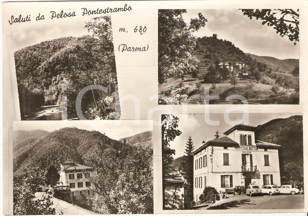 Cartolina originale da collezione 1950 ca PELOSA PONTESTRAMBO PR Vedutine con Trattoria BOTTINI Cartolina FG NV 1