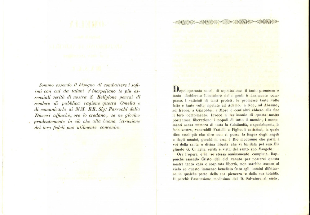 Documento originale, autentico 1851 VERCELLI Mons. Alessandro D ANGENNES Omelia recitata il dÃ¬ dell Ascensione 1