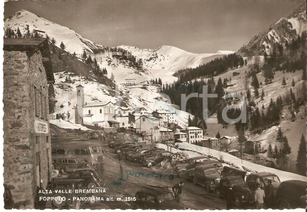 Cartolina originale da collezione 1953 FOPPOLO BG Autorimessa e panorama del paese Cartolina FG VG 1