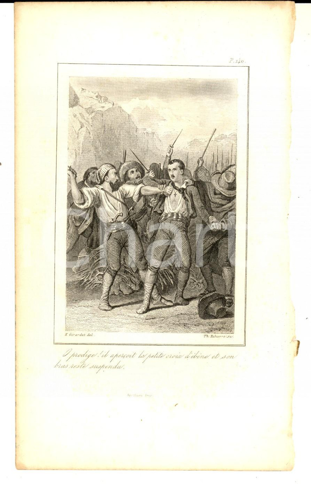 Stampa, bozzetto originale 1850 ca FRANCE O prodige! Il aperÃ§oit la petite croix Stampa GIRARDET RUHIERRE 1