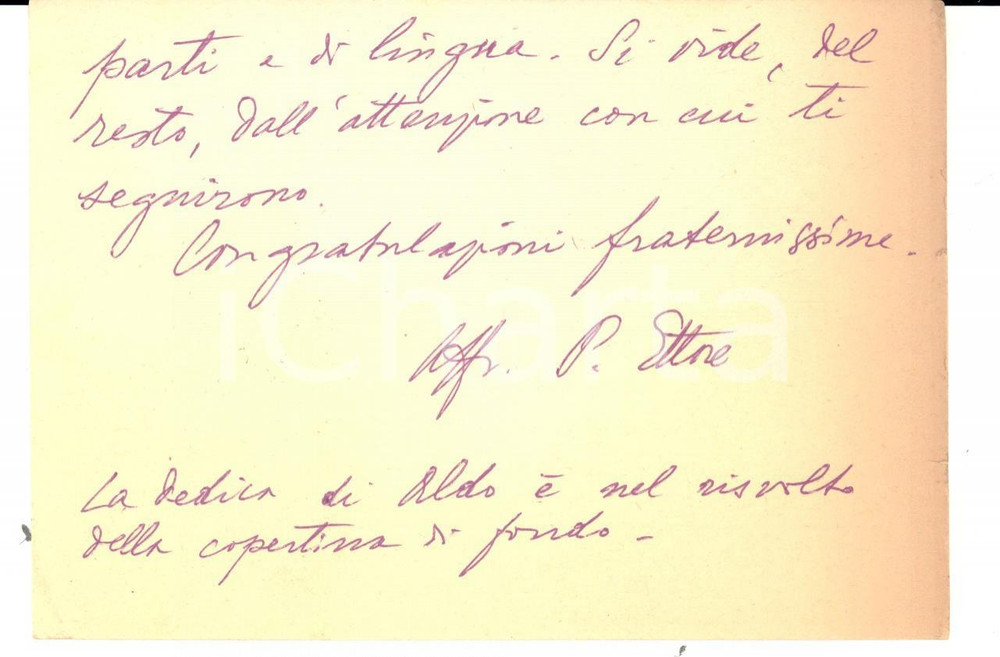 Autografo originale 1960 ca NAPOLI GESUITI Biglietto congratulazioni padre Ettore ALBINO AUTOGRAFO 1