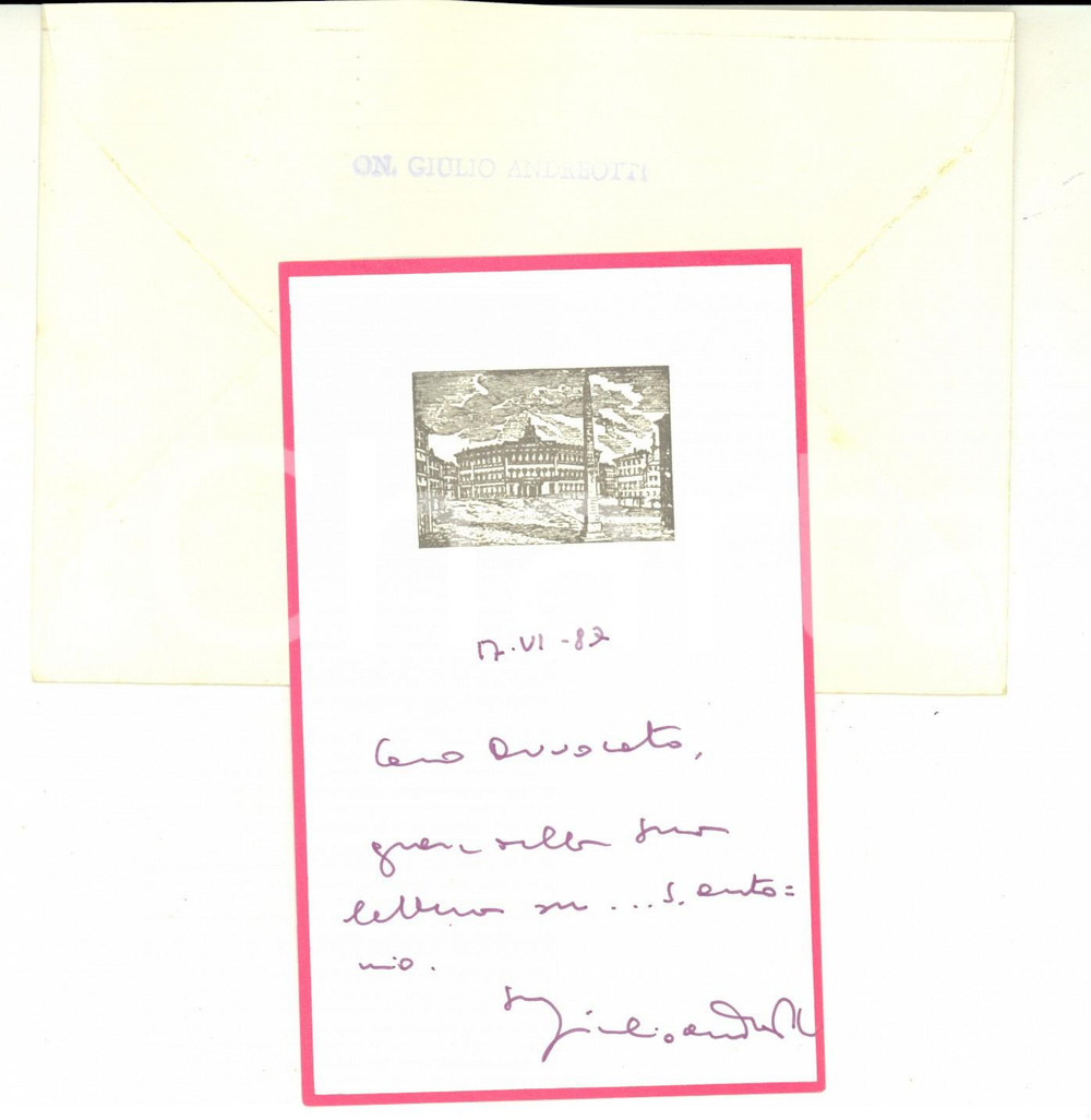 Autografo originale 1987 ROMA Biglietto auguri on. Giulio ANDREOTTI  Montecitorio Autografo 1