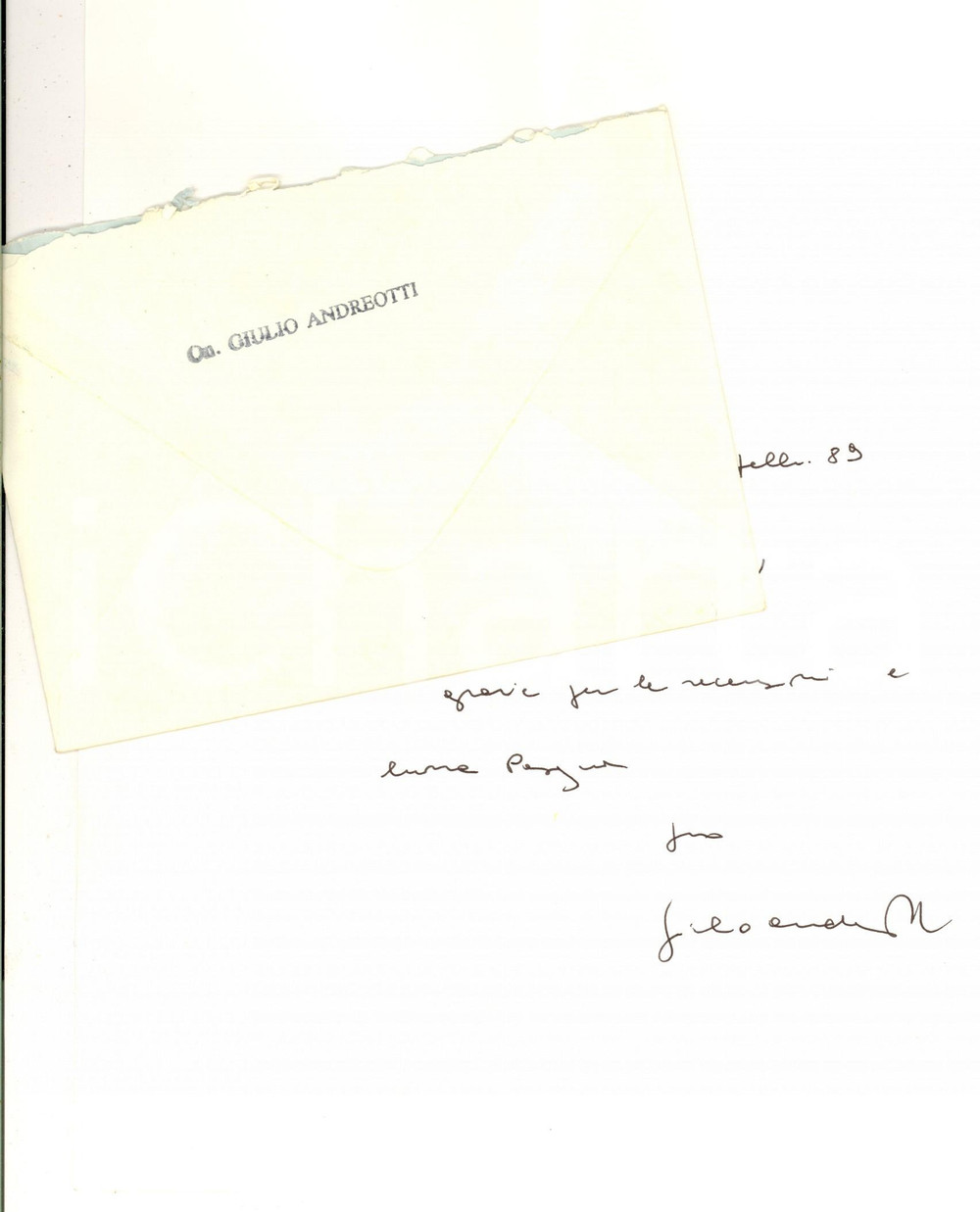 Autografo originale 1989 ROMA Giulio ANDREOTTI ringrazia per recensioni Lettera autografa 1
