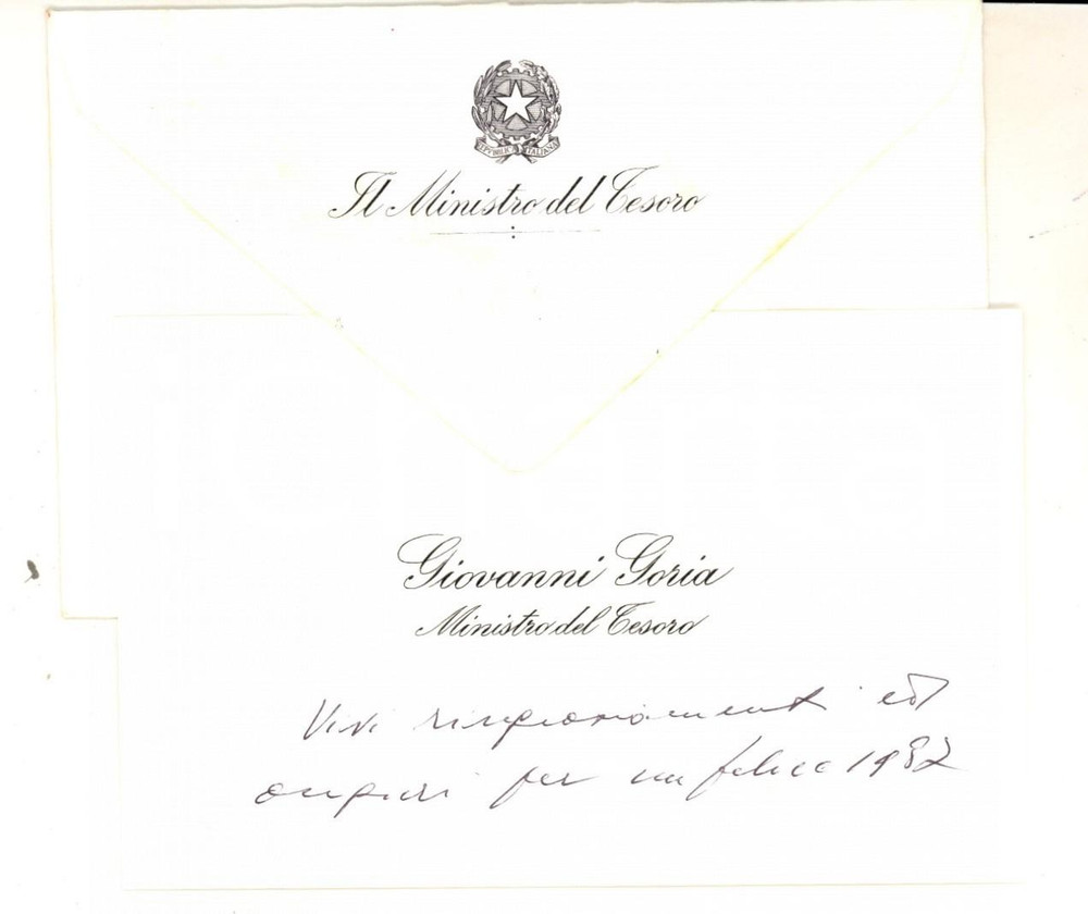 Autografo originale 1987 ROMA Giovanni GORIA Ministro del Tesoro  Biglietto di auguri AUTOGRAFO 1