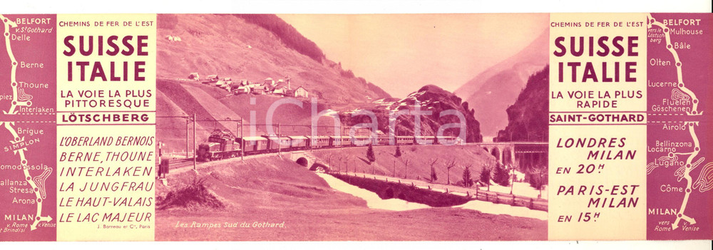 Materiale pubblicitario d’epoca 1930 ca CHEMIN DE FER DE L EST SuisseItalie Pieghevole VINTAGE TURISMO 1