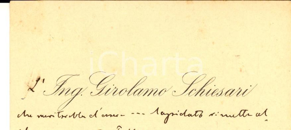 Autografo originale 1920 ca PADOVA Ing. Girolamo SCHIESARI  Biglietto da visita autografo 1