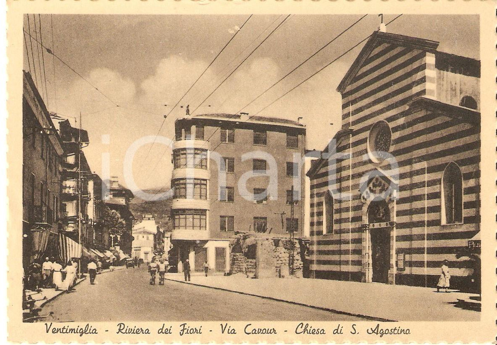 Cartolina originale da collezione 1950 ca VENTIMIGLIA IM Via Cavour  Chiesa di Sant Agostino Cartolina FG NV 1