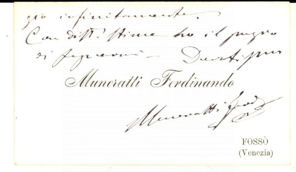 Oggetto da collezione cartaceo 1897 PADOVA Ferdinando MUNERATTI  Biglietto da visita con messaggio autografo 1