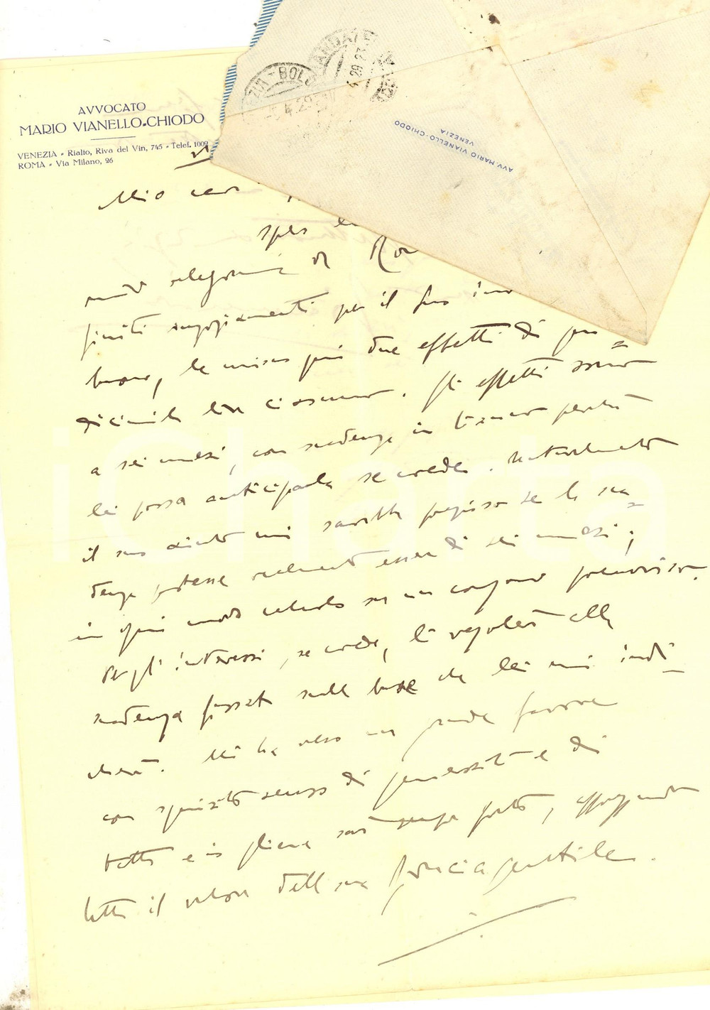 Manoscritto, lettera originale 1928 PADOVA Lettera avv. Mario VIANELLOCHIODO sull invio di cambiali Autografo 1