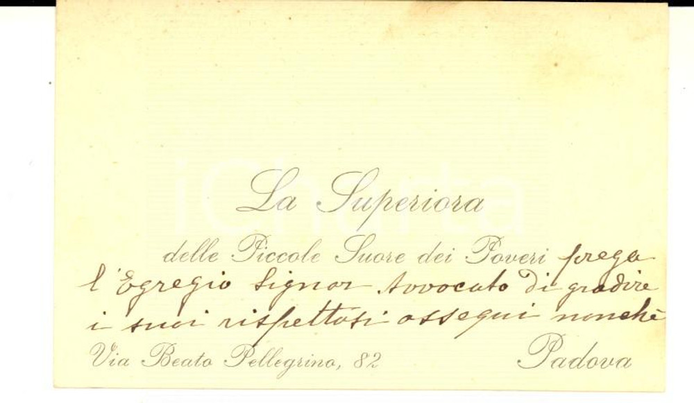 Oggetto da collezione cartaceo 1911 PADOVA Piccole Suore dei Poveri  Biglietto da visita della superiora 1