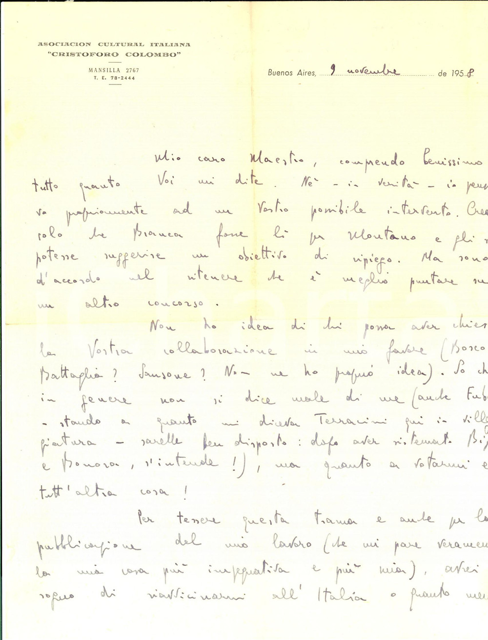 1958 BUENOS AIRES Gioacchino PAPARELLI e il disagio della solitudine *Autografo 