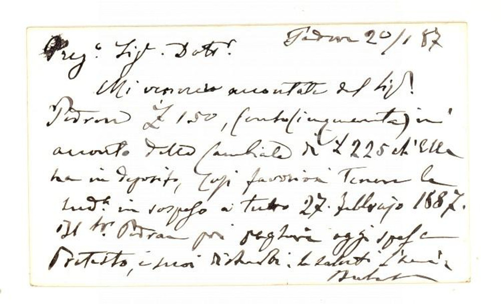 Oggetto da collezione cartaceo 1887 PADOVA Francesco BALASSO Dottore in chimica Biglietto da visita 1