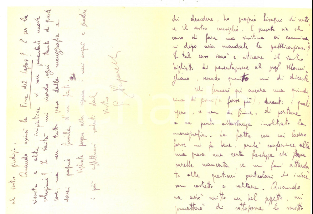 Autografo originale 1948 SESSA AURUNCA Gioacchino PAPARELLI convalescente al lavoro Autografo 1