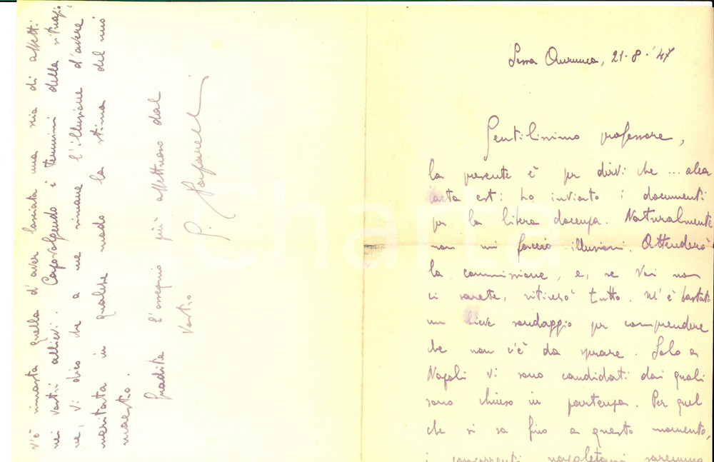 Autografo originale 1947 SESSA AURUNCA Gioacchino PAPARELLI senza speranze per Napoli Autografo 1