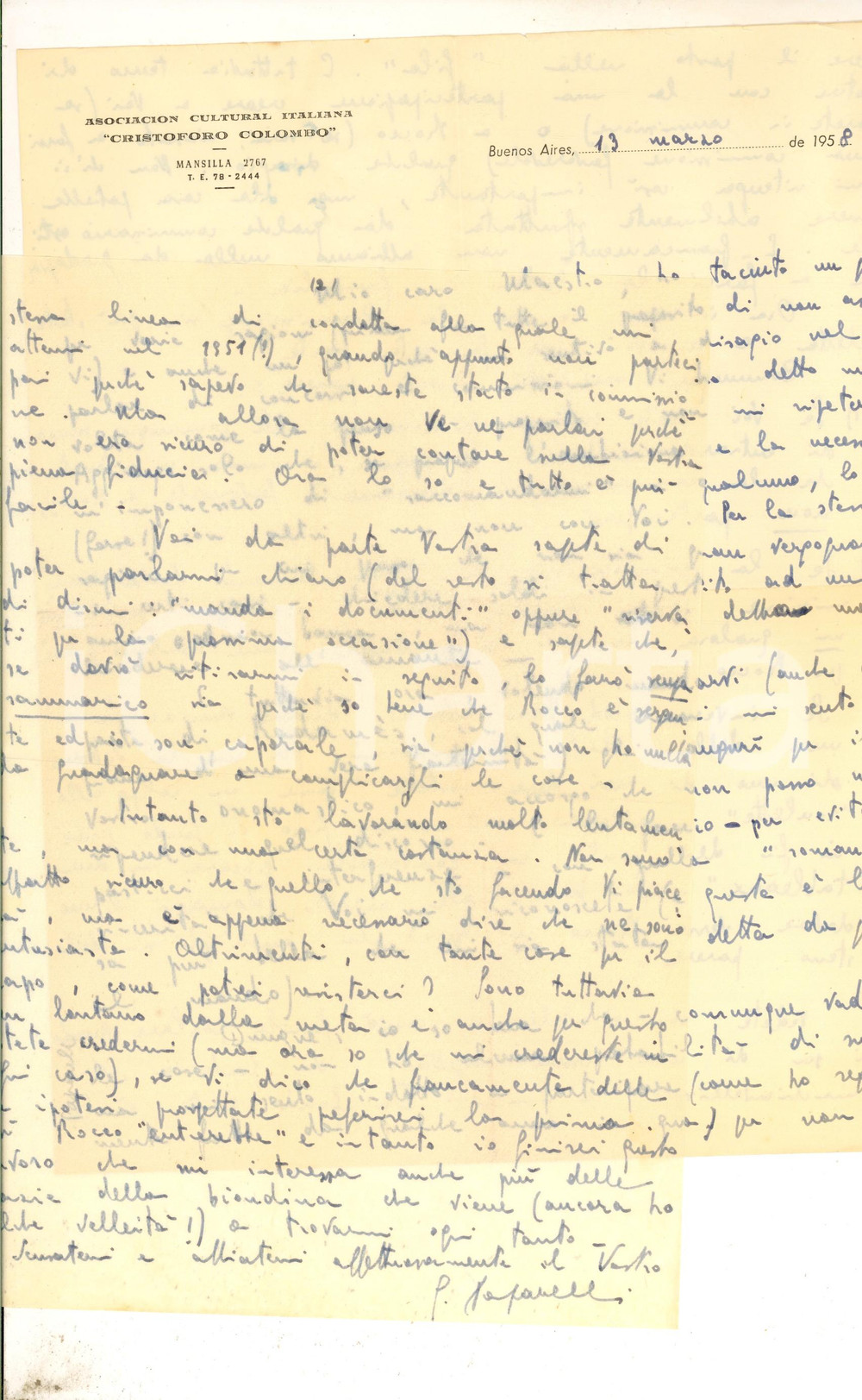 Autografo originale 1958 BUENOS AIRES Gioacchino PAPARELLI teme per un concorso Autografo 1