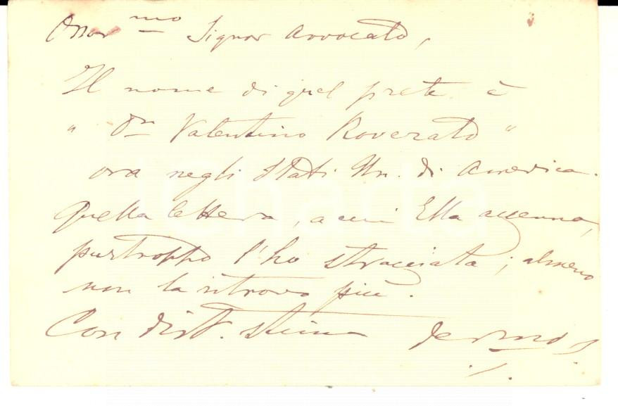 Oggetto da collezione cartaceo 1890 ca PADOVA Padre Vittore SOTTAZ rettore della basilica  Biglietto autografo 1