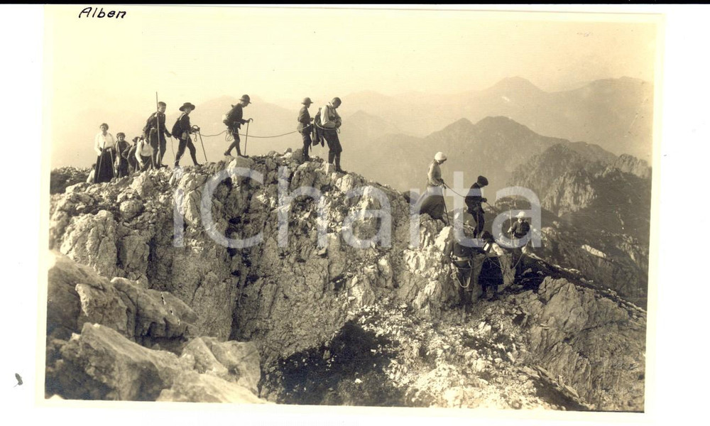 Fotografia d epoca originale 1916 MONTE ALBEN Giovani escursionisti in cordata Foto RARA VINTAGE 15x10 cm 1