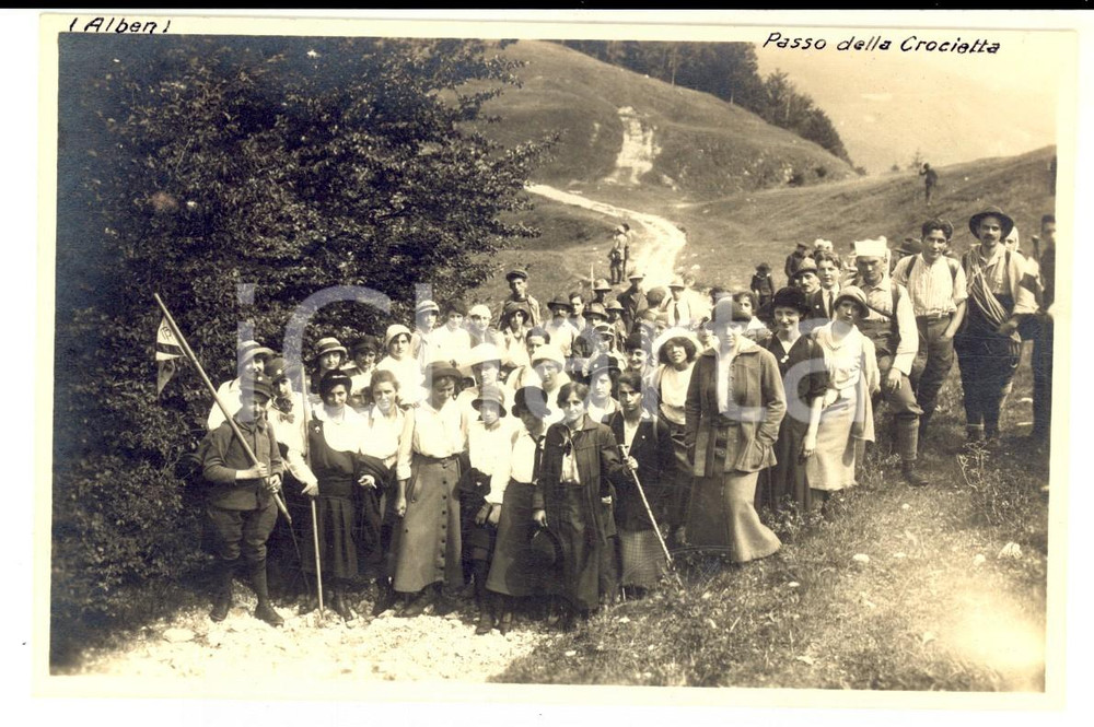 Fotografia d epoca originale 1916 MONTE ALBEN Escursionisti al PASSO DELLA CROCETTA Foto RARA VINTAGE 15x10 1