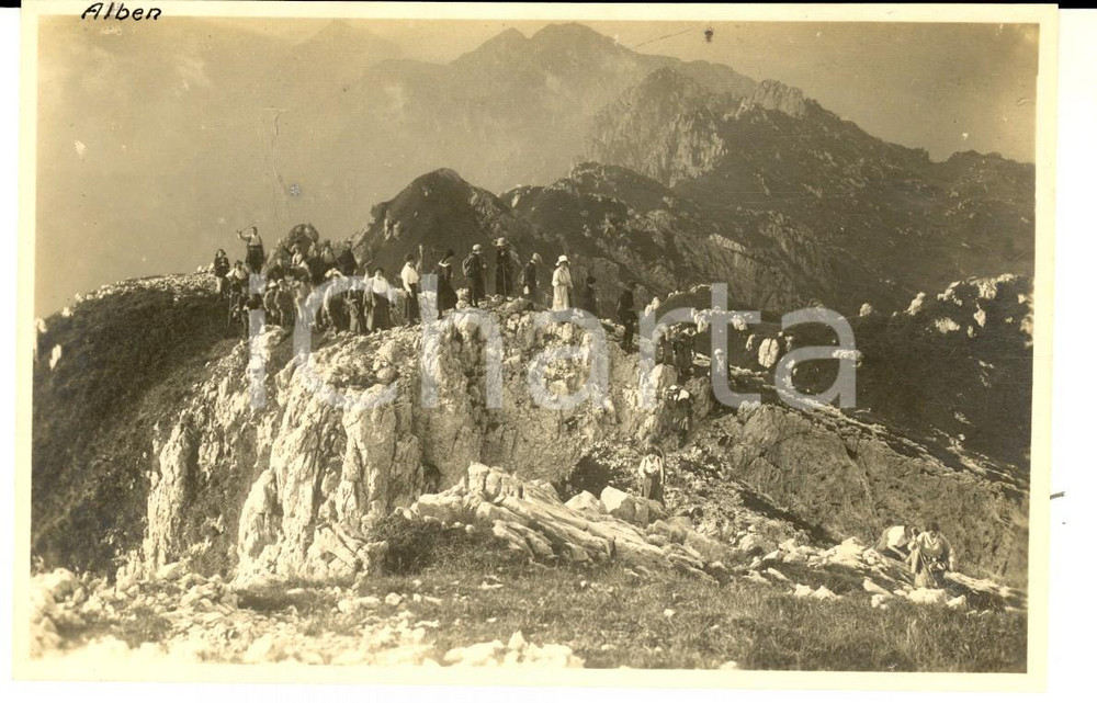 Fotografia d epoca originale 1916 MONTE ALBEN Gruppo di escursionisti in cordata Foto RARA VINTAGE 15x10 cm 1