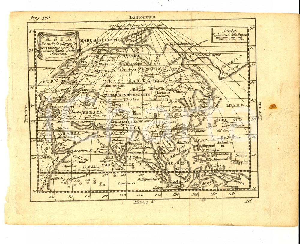 Mappa, planimetria storica 1790 ca Claudio BUFFIER Geografia universale  ASIA Mappa 24x18 cm 1