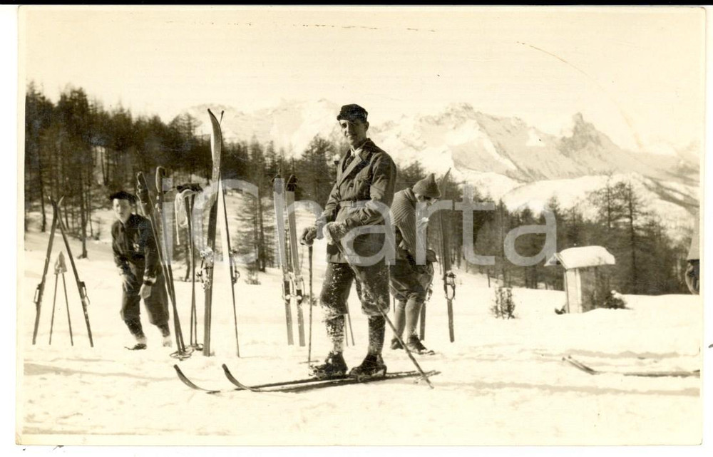 1930 ca TRENTINO Ritratto di sciatore sulle piste *Foto cartolina VINTAGE