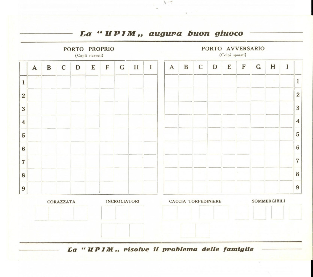 Materiale pubblicitario d’epoca 1935 ca MILANO Scheda per battaglia navale Pubblicitaria UPIM non compilata 3 1