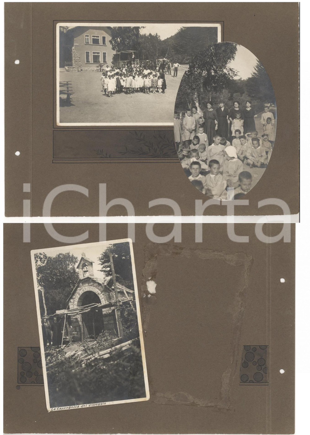 Fotografia d epoca originale 1922 VALGANNA Villaggio Alpino Touring  Bambini in gita  Cappelletta 3 foto 1