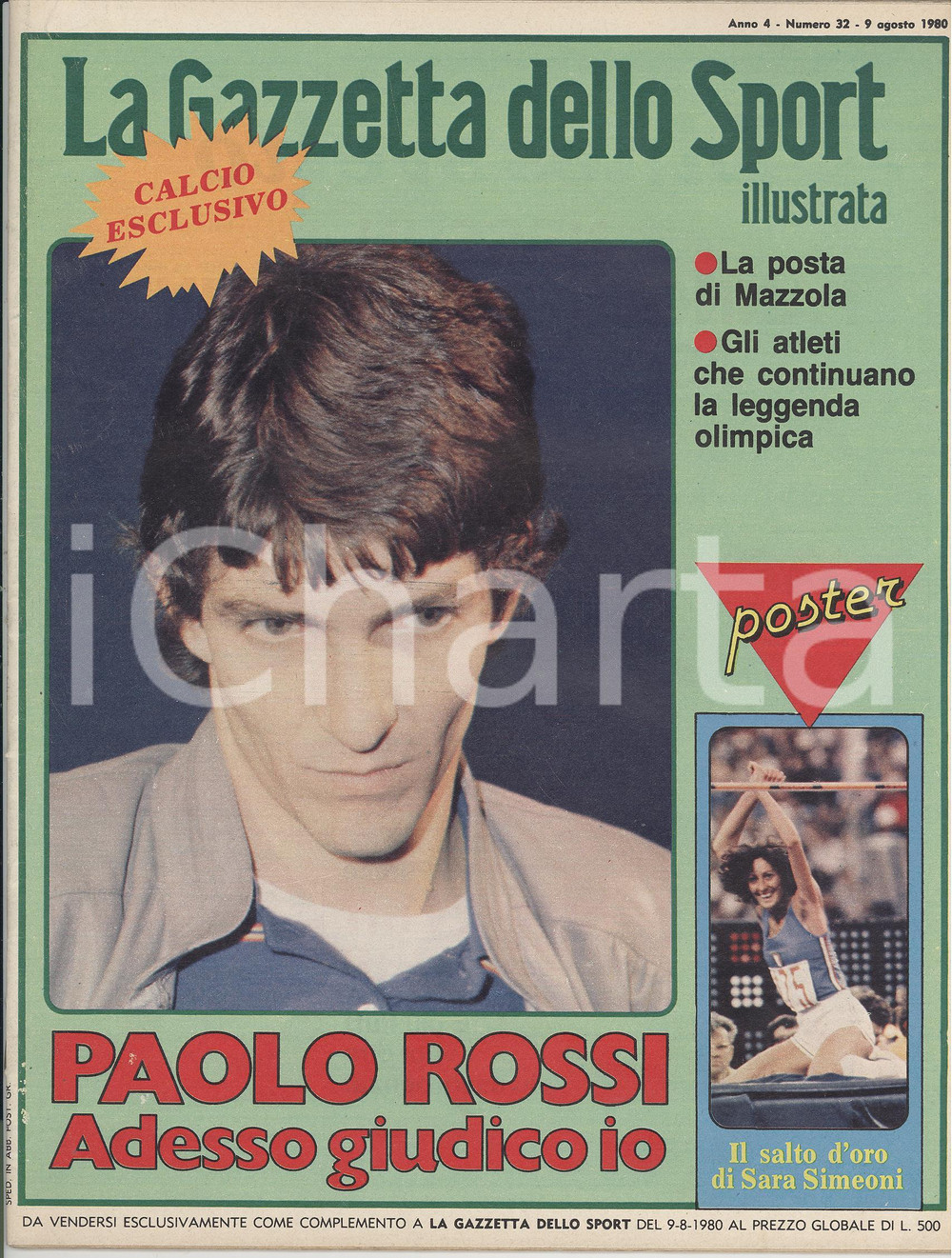 Giornale, rivista storica 1980 GAZZETTA DELLO SPORT ILLUSTRATA Salto d oro di Sara SIMEONI  Paolo ROSSI 1
