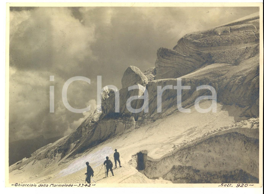 Fotografia d epoca originale 1920 GHIACCIAIO DELLA MARMOLADA Alpinisti in cordata Foto VINTAGE 18x12 cm 1