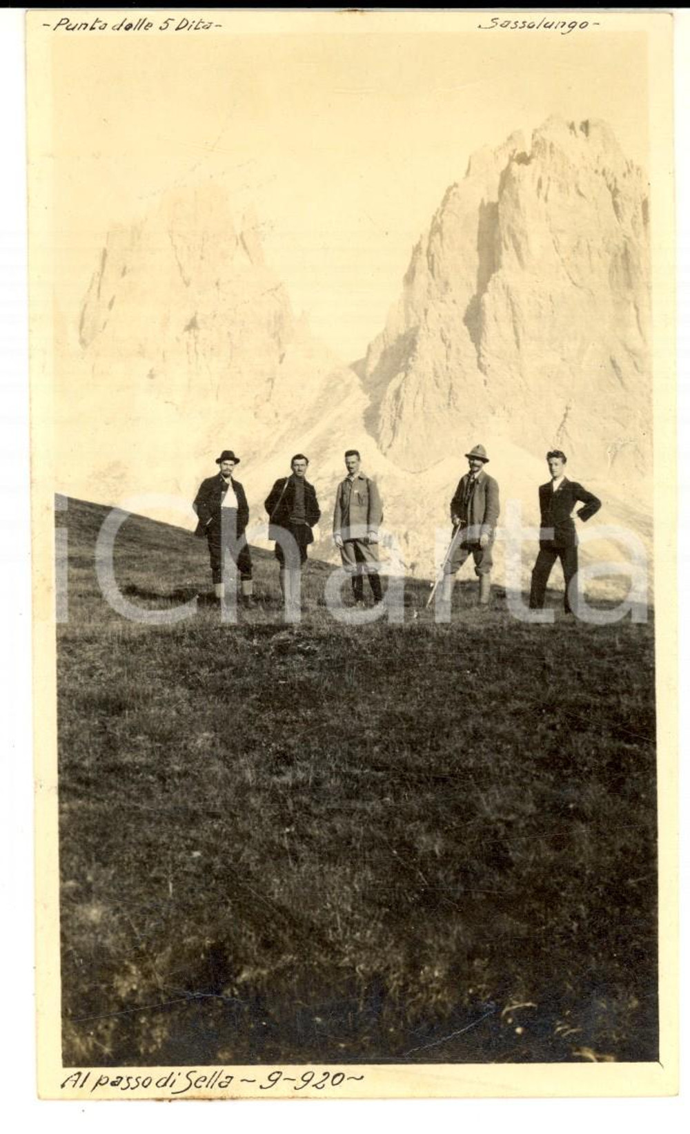 Fotografia d epoca originale 1920 PASSO SELLA / SASSOLUNGO Un gruppo di alpinisti Foto VINTAGE 9x14 cm 1