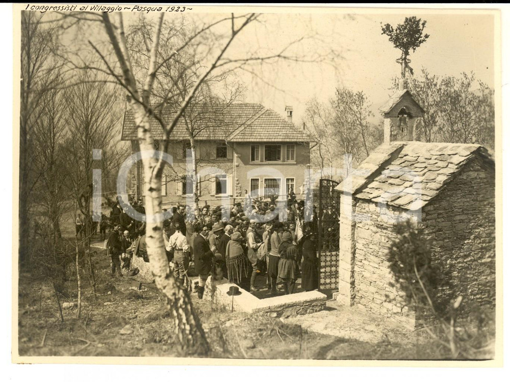 Fotografia d epoca originale Pasqua 1923 VALGANNA Villaggio Alpino  Congressisti TOURING CLUB Foto 18x12 1