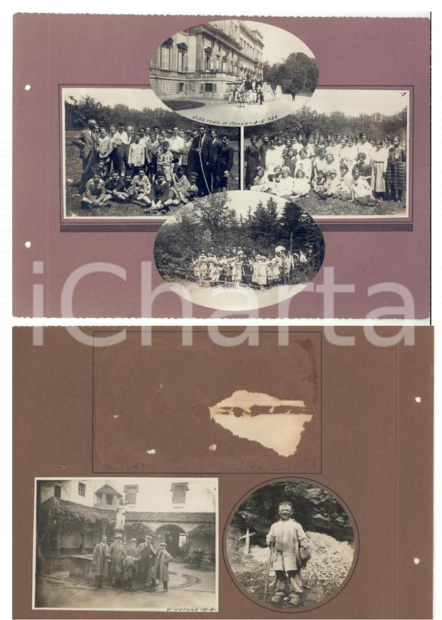 Fotografia d epoca originale 1922 VIVARONE  MONZA Villa Reale Bambini in gita e nano Collage foto VINTAGE 1