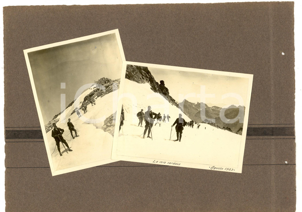 Fotografia d epoca originale 1923 VALLE D AOSTA Alpinisti in cordata al ghiacciaio di FAUDERY Collage 2 foto 1